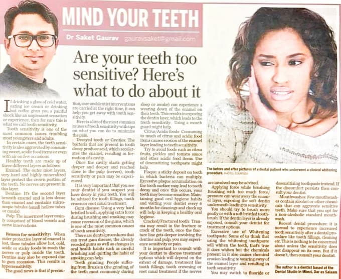 Tips for sensitive teeth –Article Publications By Dr Saket Gaurav, indirapuram, Ghaziabad